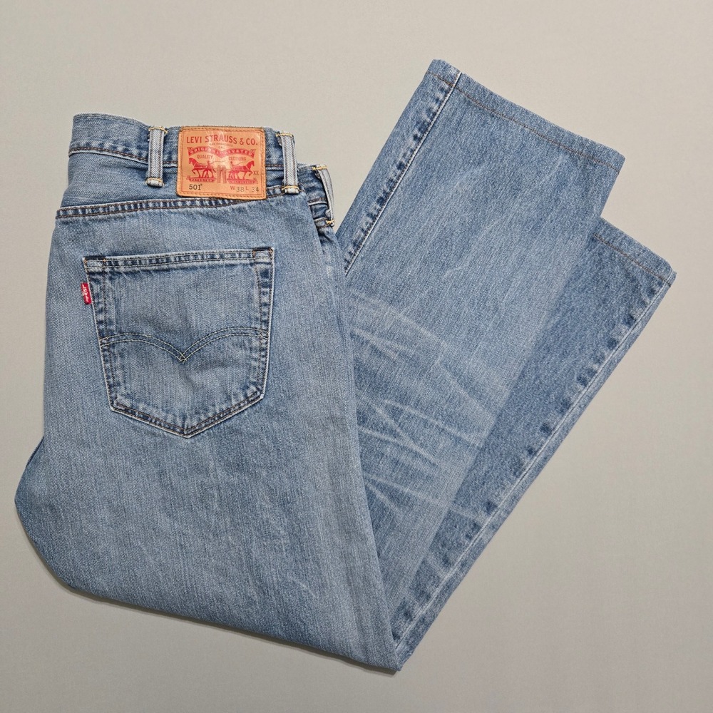Levi's 501 Original Fit Jeans Mens 38x34 Blue Medium Button Fly Straight Whisker